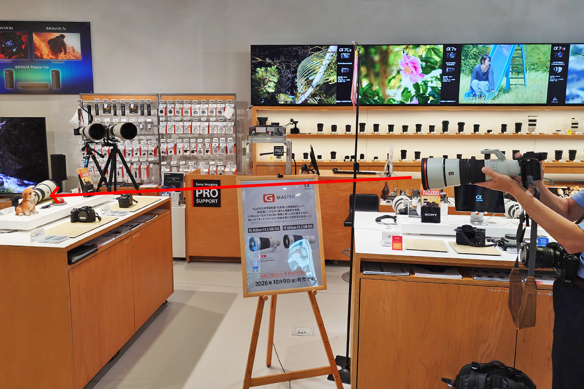 撮影した位置から置物までの距離を示した店内の様子