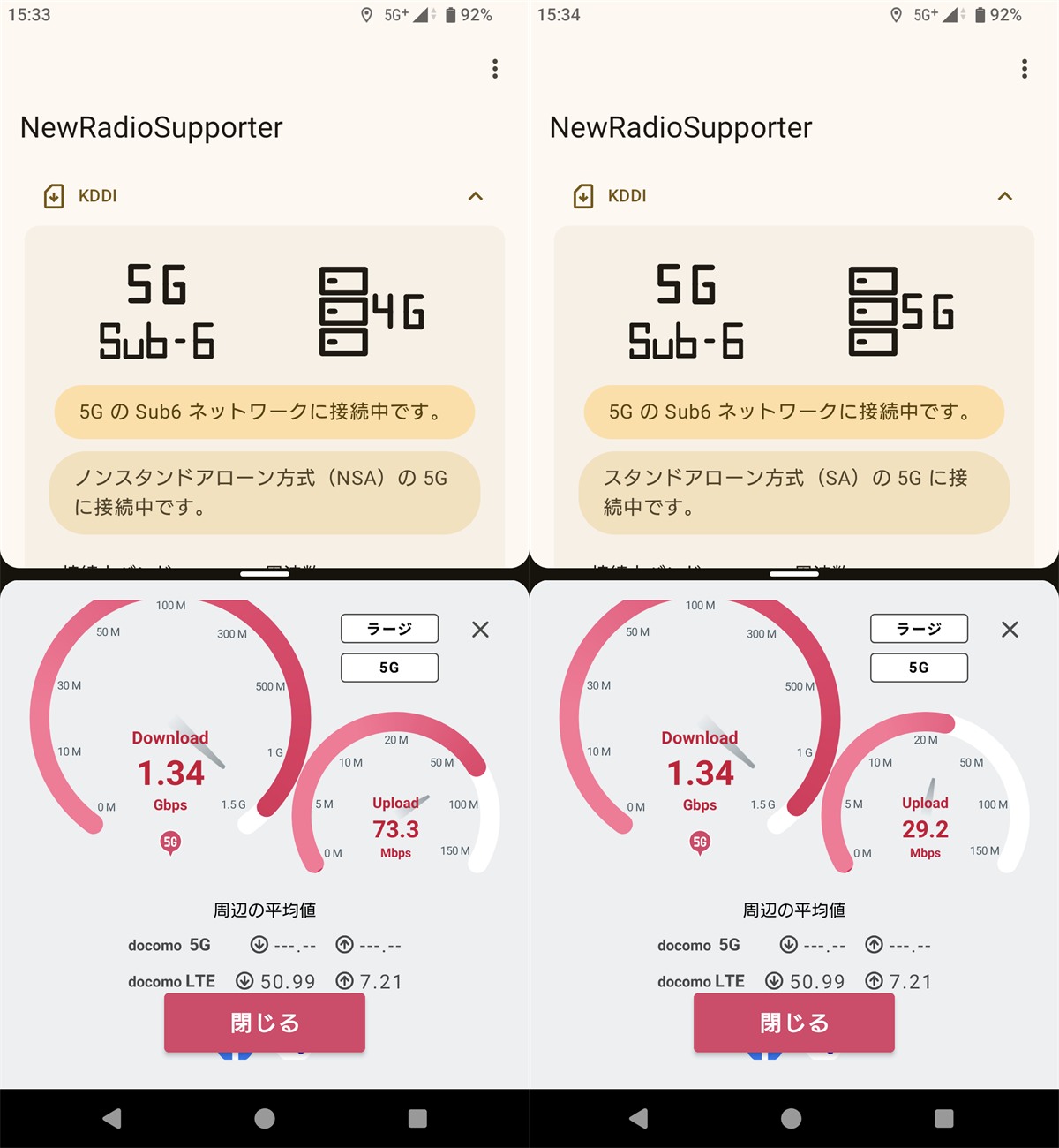 Xperia 1 VIII XQ-GE44 5G NSA SA 速度比較