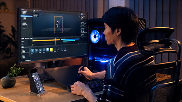 PCとELF-MN1で空間コンテンツを開発するイメージ